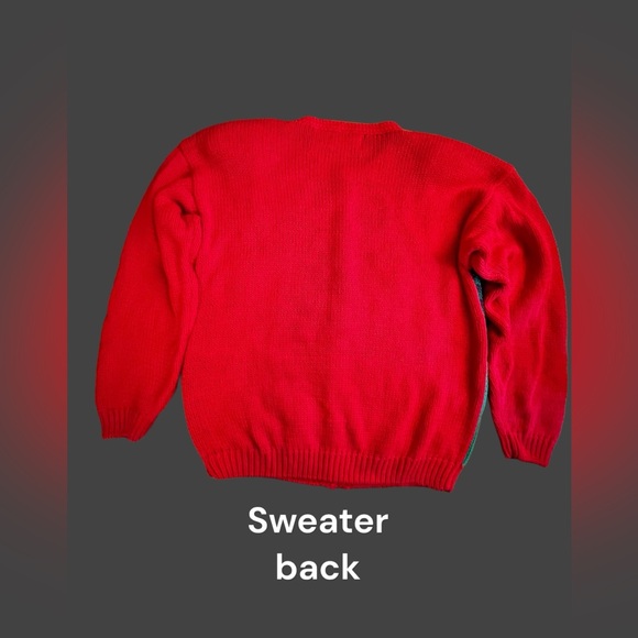 Christmas Hand Knitted Cardigan Sz Med. Red With Christmas Items Embroidered on - Picture 3 of 10